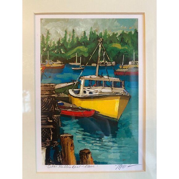Framed Orton Point Boat - Maine Art Print Of Coastal Boat Scene Signed By Artist - Picture 2 of 7